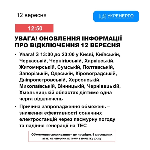 У Вінницькій область сьогодні почнуть вимикати світло